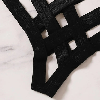 Amnesia Bondage, Sexy Lingerie, Women'S Bra and Panty Set, Erotic, Hollow-Out, Black, No Cups, Julia - Style Bra, Thong（