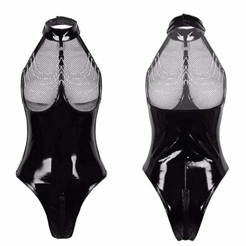Plus Size PU Leather Pole Dance Lingerie for Women - Elegant Erotic Costumes and Underwear