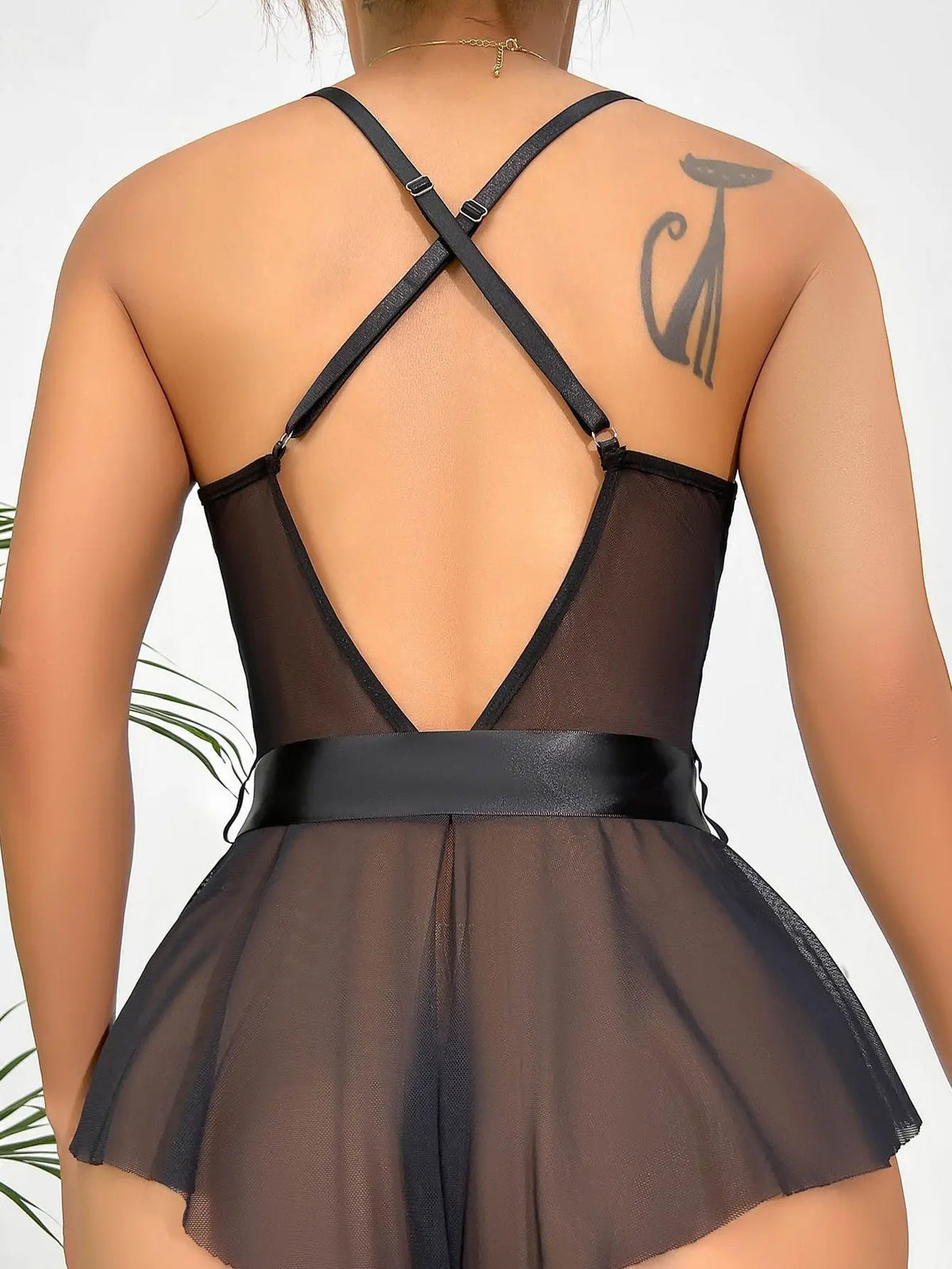 Elegant Lace Intimate Wear for Women - Deep V Open Bra and Backless Dress Set