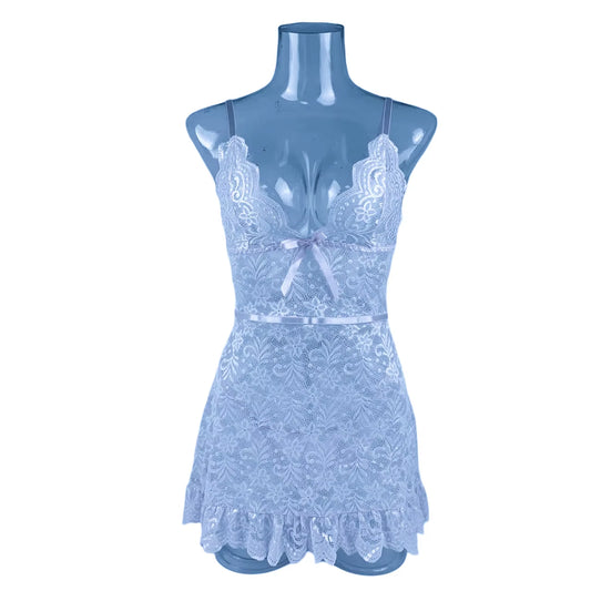 Lace Open Crotch Bra and Sleepwear Set - Elegant Evening Dress and Nightgowns for Intimate Occasions