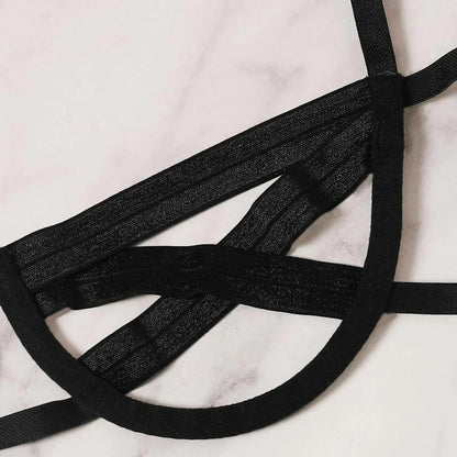 Amnesia Bondage, Sexy Lingerie, Women'S Bra and Panty Set, Erotic, Hollow-Out, Black, No Cups, Julia - Style Bra, Thong（